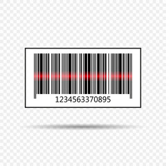 Vector barcode with laser line. Element on a transparent isolated background.