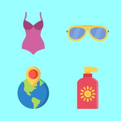 beach vector icons set. destination, sun protection, swimsuit and sunglasses in this set