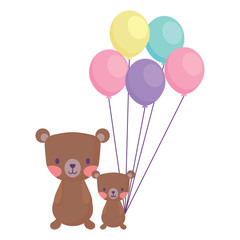 cute bears and balloons over white background, vector illustration