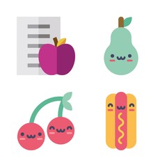 food vector icons set. pear, cherry, hot dog and diet in this set