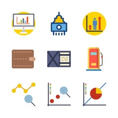 economy icons set. pocket, fuel, new and progress graphic works