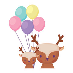 cute deers and balloons over white background, vector illustration