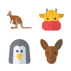 animals vector icons set. cow, kangaroo and penguin in this set