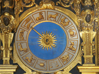 Venice,Italy-July 25, 2018: Ancient clock in Doge's Palace or Palazzo Ducale, Venice