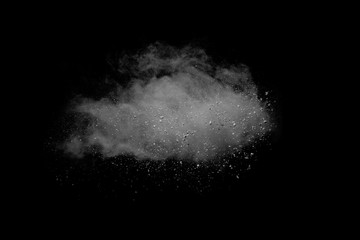 White powder explosion on white background. Colored cloud. Colorful dust explode. Paint Holi.