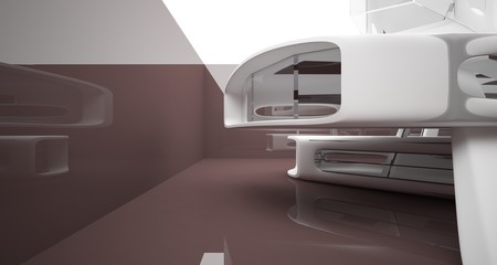 Abstract dynamic interior with brown smooth objects. 3D illustration and rendering