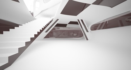 Abstract dynamic interior with brown smooth objects. 3D illustration and rendering