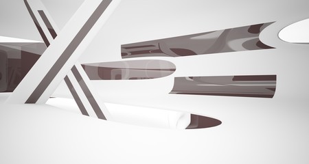 Abstract dynamic interior with brown smooth objects. 3D illustration and rendering