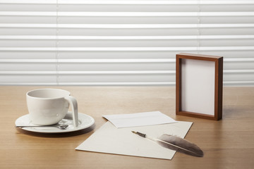 coffee with paper pen at the office.