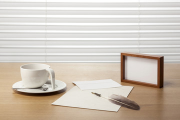 coffee with paper pen at the office.