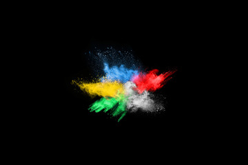 abstract colored dust explosion on a black background.abstract powder splatted background,Freeze motion of color powder exploding/throwing color powder, multicolored glitter texture.