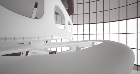 Abstract dynamic interior with brown smooth objects. 3D illustration and rendering