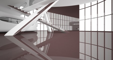 Fototapeta premium Abstract dynamic interior with brown smooth objects. 3D illustration and rendering