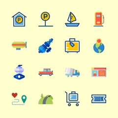 transportation vector icons set. driving license, suitcase, parking and motor in this set