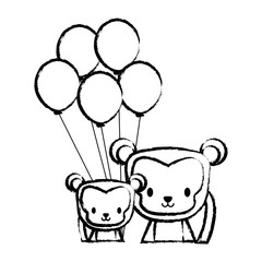 cute monkeys and balloons over white background, vector illustration