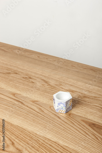 Oak Solid Wood Table With Ceramic Object Stock Photo And Royalty