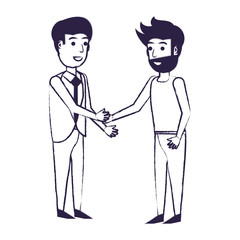 Businessman and man shaking hands firmly over white background, vector illustration