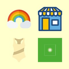 summer vector icons set. rainbow, swimsuit, shop and clover in this set