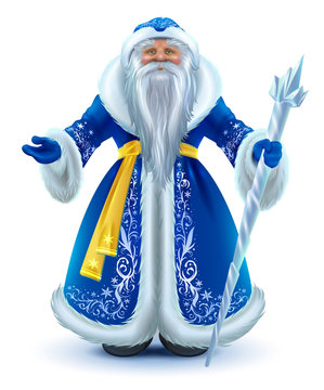 Russian Santa Claus grandfather frost in blue fur coat