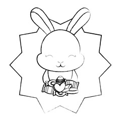 seal stamp with cute bunny and candies over white background, vector illustration