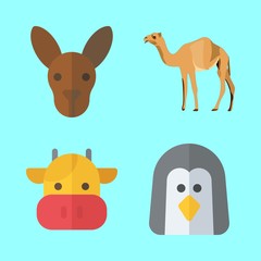 Fototapeta premium animals vector icons set. kangaroo, camel, cow and penguin in this set