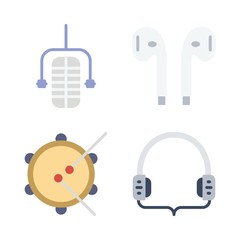 music vector icons set. earphones, microphone, headphones and tambourine in this set