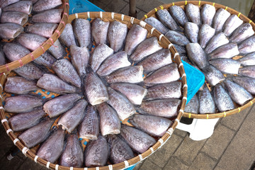 Dried fish slice in the market.