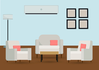 Interior of the living room with furniture , Vector illustration