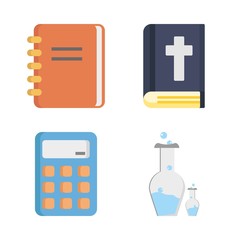 Obraz premium education vector icons set. bible, chemistry, notebook and calculator in this set