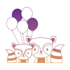balloons and cute raccoons over white background, vector illustration