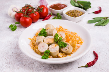 Slices of natural sausages with cheese