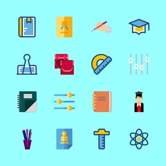 school vector icons set. math notebook, physics, ruler and notebook in this set