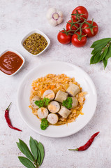 Slices of natural sausages with cheese