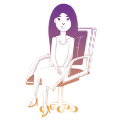 cartoon happy businesswoman sitting on office chair over white background, vector illustration