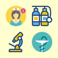 4 hospital icons vector set. pharmacy, microscope, nurse and oxygen tank