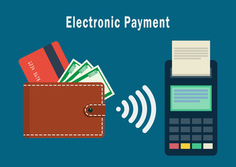 Flat line icon concept of Wireless Payment or Credit Card Processing.