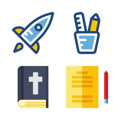 school vector icons set. bible, studying, startup and pencil case in this set