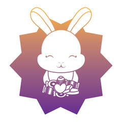 seal stamp with cute bunny and candies over white background, vector illustration