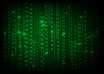 Abstract falling binary code in the matrix style in the technological space background. Vector illustration