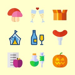 food vector icons set. hot dog, poison, mushroom and wine in this set