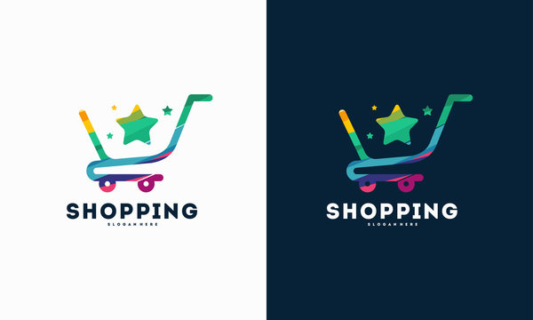 Shop Star Logo Designs Concept, Shopping Cart Logo Design Template Vector