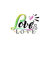 Gay Lettering. Conceptual poster with LGBT rainbow hand lettering for print materials and design elements. Handwritten phrase Love is Love isolated on black background. Vector illustration
