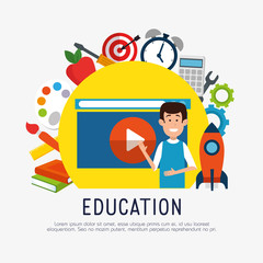 man character with education on line icons