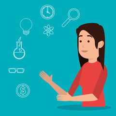 teacher woman with education icons
