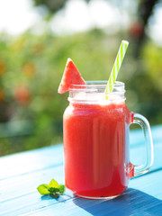 Watermelon lemonade in a glass mug