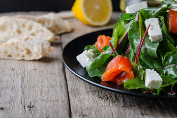 Mixed salad with slightly salted salmon
