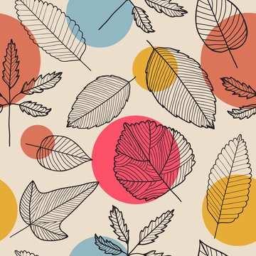 Vector leaves seamless pattern, hand drawn autumn background.