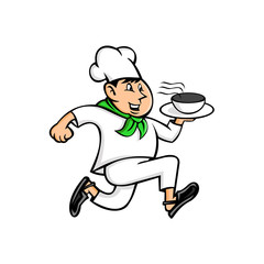 Speedy Chef Running Serving Pot of Food Mascot
