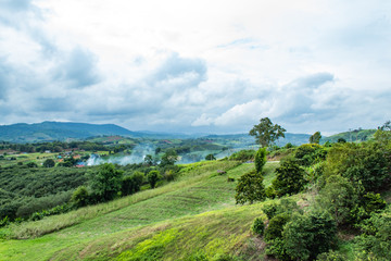 Fototapeta premium The point of view of the mountains and the town of Phetchabun at Khao Kho , Phetchabun in Thailand.