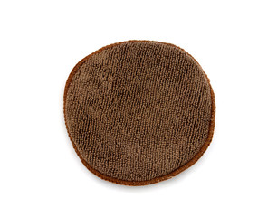 clipping path, round shape microfibre applicator pad, sponge wrap by brown micro fiber cloth isolated on white background